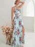Elegant Flower Print Chiffon Dress for Women - Sexy Halter V Neck Backless Long Summer Fashion Party Dress